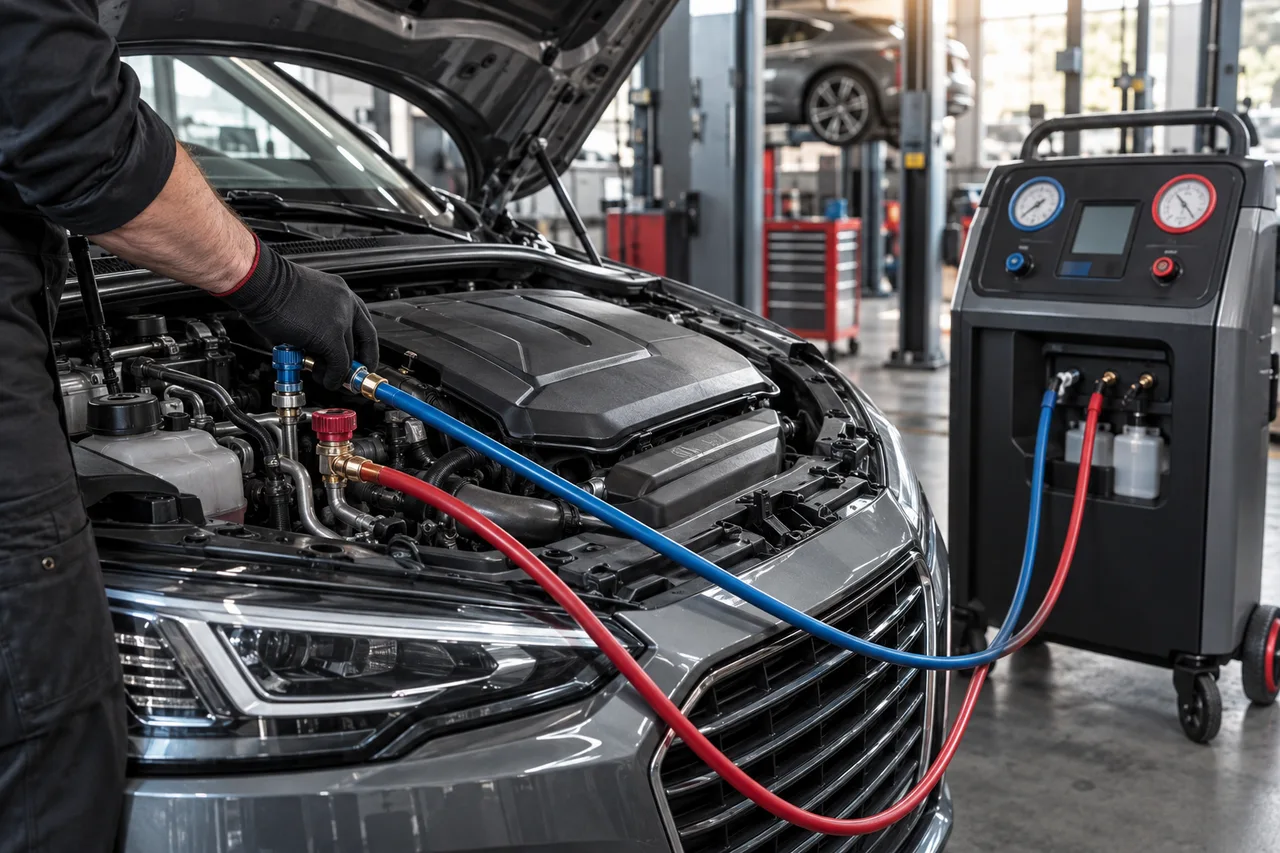 AC-utrustning ansluten till bilens klimatanläggning